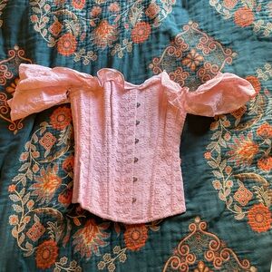 Pink Off-Shoulder Lace Corset Top - Women’s Shapewear